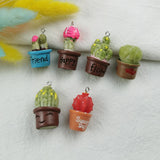 10pcs 3D Potted Cactus Resin Charms Keychain Necklace Green Plants Pendants