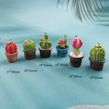 10pcs 3D Potted Cactus Resin Charms Keychain Necklace Green Plants Pendants