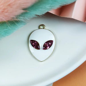 10pcs Alien Metal Enamel Charms with Gem Eyes for DIY Jewelry Making Craft