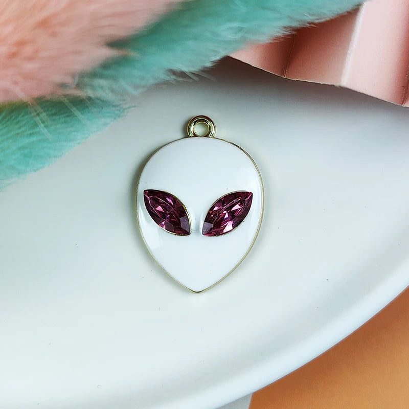 10pcs Alien Metal Enamel Charms with Gem Eyes for DIY Jewelry Making Craft