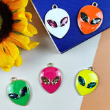 10pcs Alien Metal Enamel Charms with Gem Eyes for DIY Jewelry Making Craft
