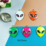 10pcs Alien Metal Enamel Charms with Gem Eyes for DIY Jewelry Making Craft