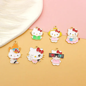 10pcs Alloy Cat Drip Oil Pendant Earrings DIY Charm Jewelry Keychain