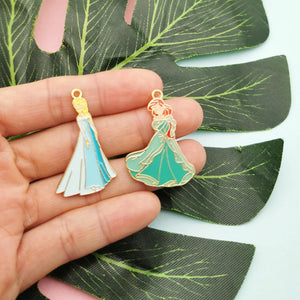 10pcs Cartoon Girls Princess Enamel Charms Metal Pendants Earring DIY