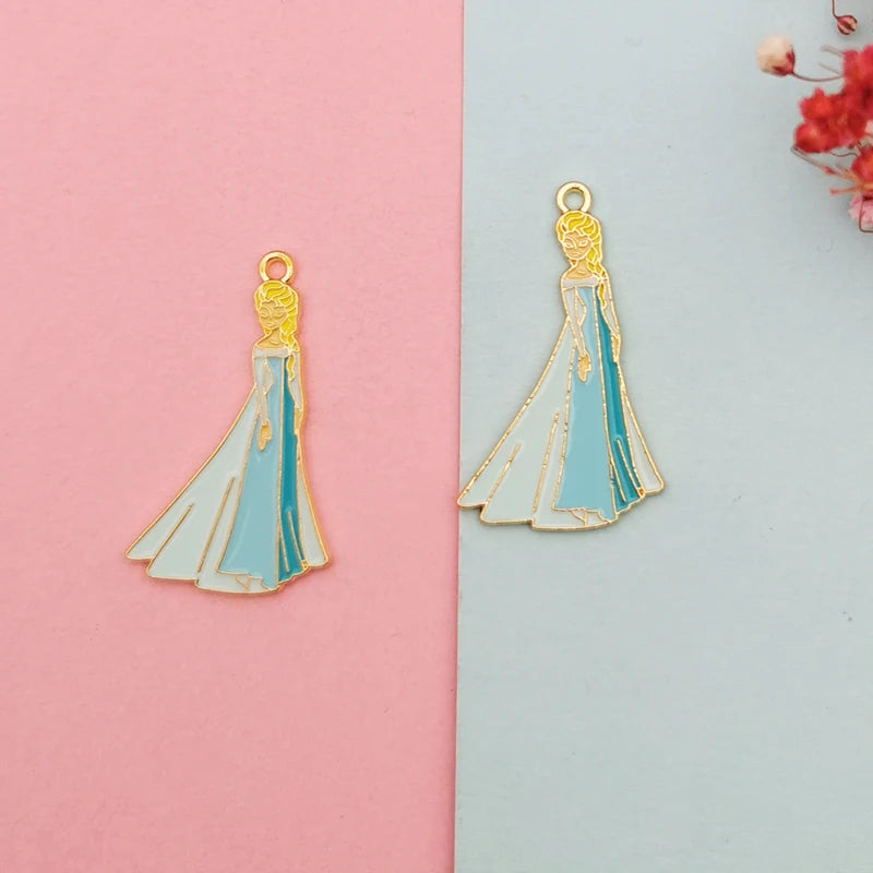10pcs Cartoon Girls Princess Enamel Charms Metal Pendants Earring DIY