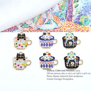10pcs Cat Cup Enamel Charms DIY Jewelry Making Golden Base