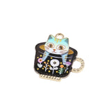 10pcs Cat Cup Enamel Charms DIY Jewelry Making Golden Base