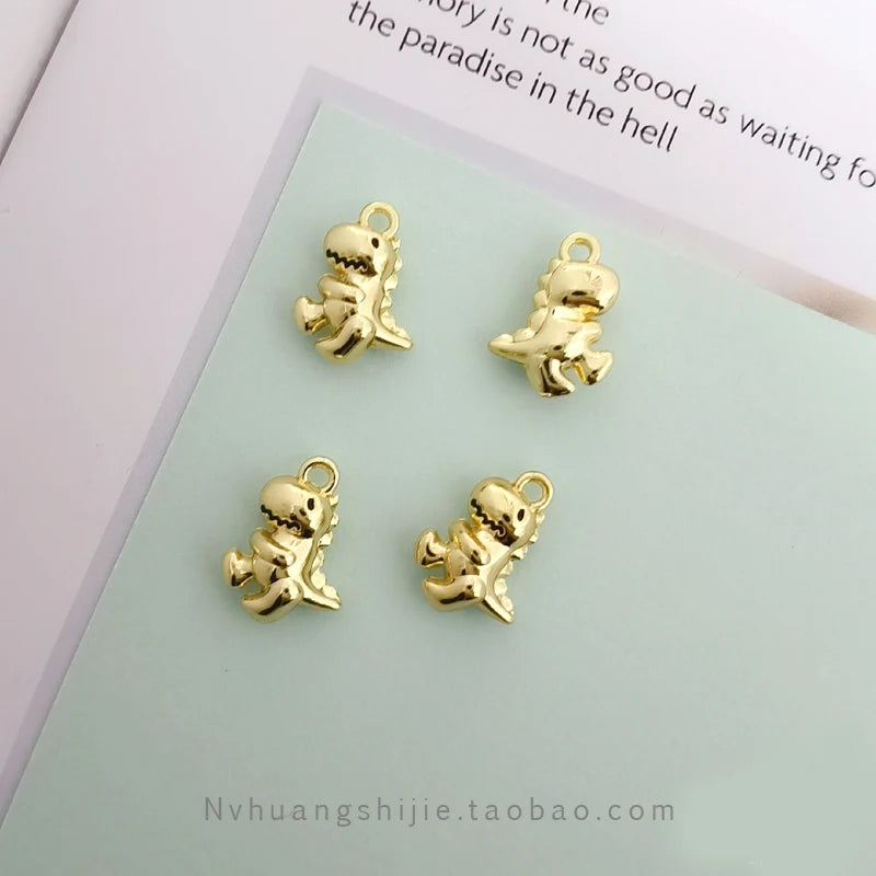10pcs 3D Dinosaur Charms Metal Pendant Golden Earring DIY Jewelry 17x12x5mm