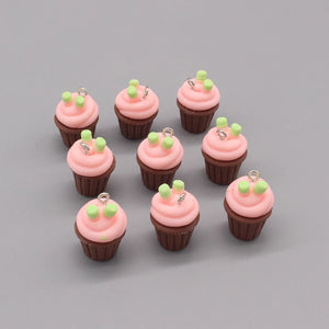 10pcs/pack 3D Strawberry Ice Cream Resin Charms Cupcake Earring Keychain DIY