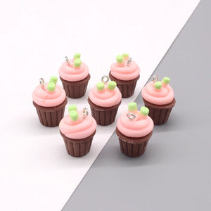 10pcs/pack 3D Strawberry Ice Cream Resin Charms Cupcake Earring Keychain DIY