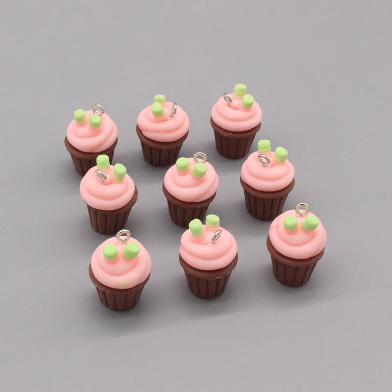 10pcs/pack 3D Strawberry Ice Cream Resin Charms Cupcake Earring Keychain DIY