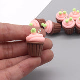 10pcs/pack 3D Strawberry Ice Cream Resin Charms Cupcake Earring Keychain DIY