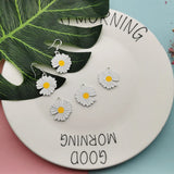 10pcs Daisy Sun Flower Enamel Charms Silver Earring DIY Jewelry YZ755