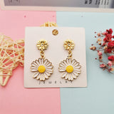 10pcs Daisy Sun Flower Enamel Charms Silver Earring DIY Jewelry YZ755