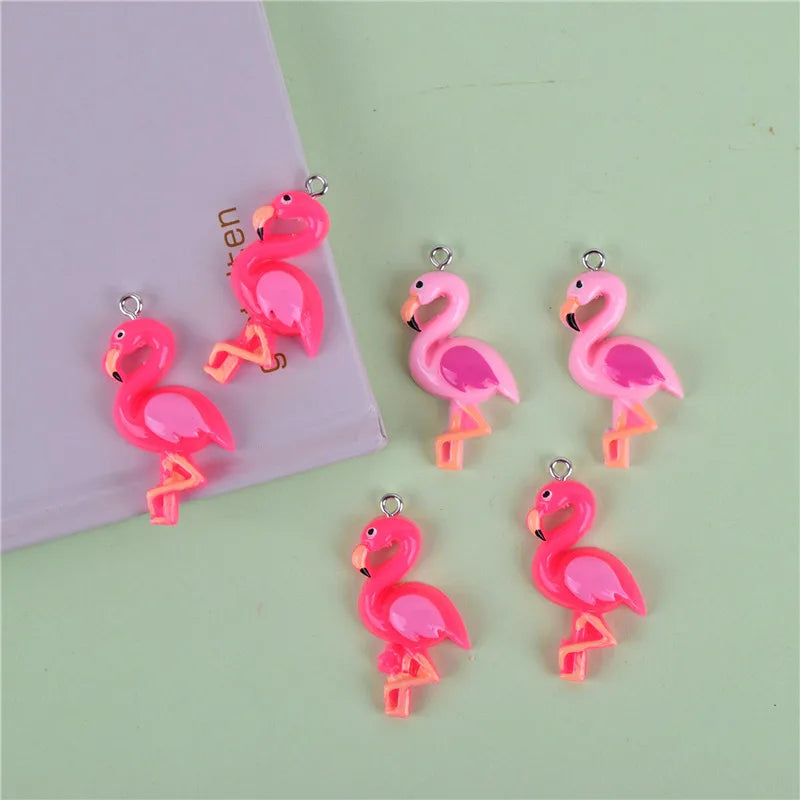 10pcs Flamingo Resin Charms for Earring Making