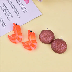 10pcs 3D Shrimp Mushroom Resin Charms for DIY Jewelry