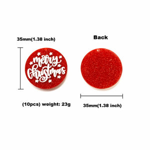 10pcs Christmas Glitter Red Round Acrylic Accessories for DIY Earrings