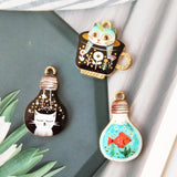 10pcs Light Bulb Cat Cup Enamel Charms DIY Jewelry Gold