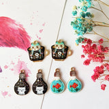 10pcs Light Bulb Cat Cup Enamel Charms DIY Jewelry Gold