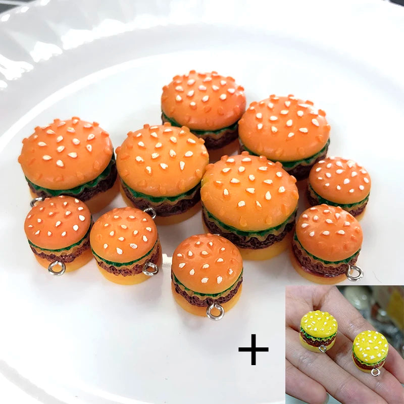 10pcs 3D Hamburger Resin Charms Mix Big Small DIY Accessory