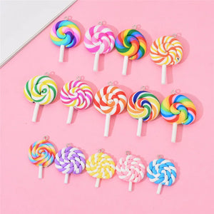 10pcs Soft Clay Lollipop Charms Pendant DIY Jewelry Accessories