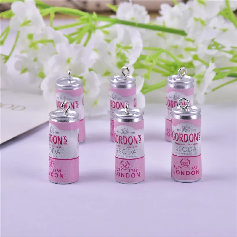 10pcs Pink Alcohol Cans Resin Charms for Earring Jewelry DIY 10*24mm