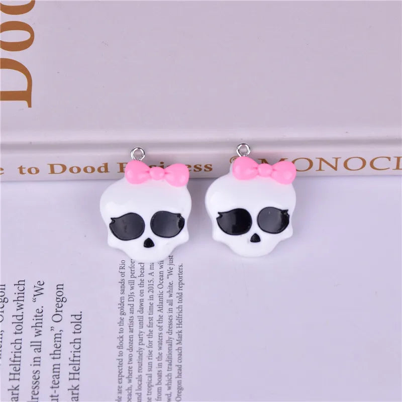 10pcs Pink Bow Skull Resin Charms 29x30mm