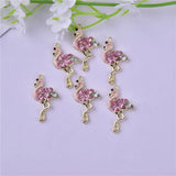 10pcs Pink Flamingo Enamel Charms for DIY Jewelry Making
