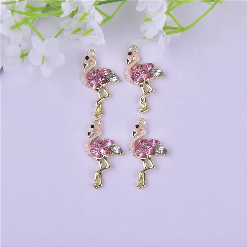 10pcs Pink Flamingo Enamel Charms for DIY Jewelry Making