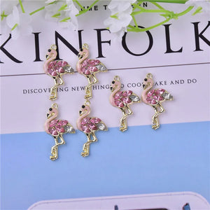 10pcs Pink Flamingo Enamel Charms for DIY Jewelry Making