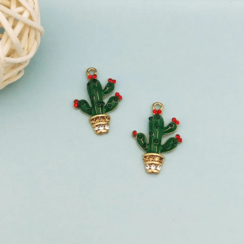 10pcs Cactus Enamel Charms Pendants DIY Jewelry Earring Bracelets