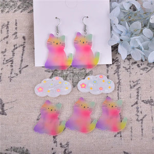 10pcs Rainbow Cat Flower Clouds Charms for DIY Earring Making