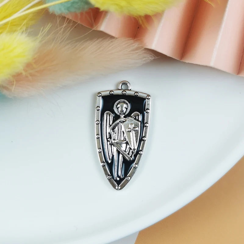 10pcs Soldiers Shield Enamel Charms for DIY Jewelry Making