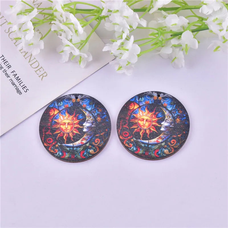 10pcs The Sun Moon Dragonfly Butterfly Wooden Charms Pendant DIY