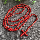 Red Rope Rosary Necklace Catholic Cord Rosary Knotted Religious Jewelry