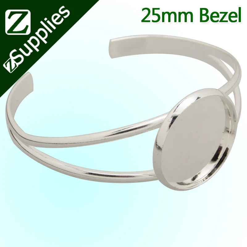10pcs Silver Plated Bracelet Setting - Round Bezel Cuff C2840