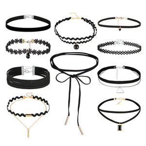 10pcs Gothic Lace Choker Necklaces Set for Women Birthday Gift