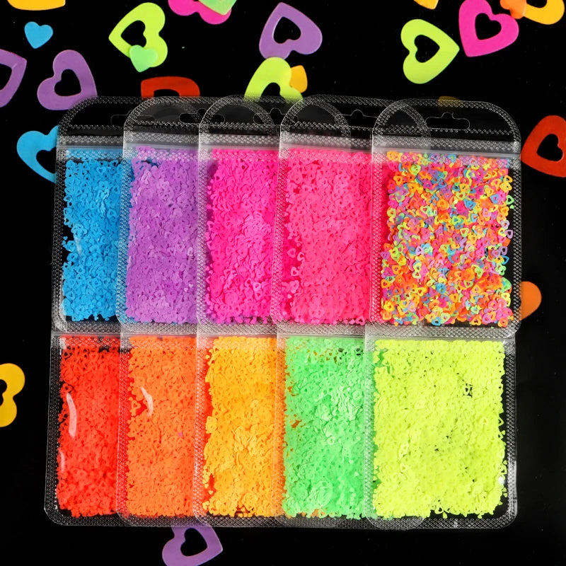 10pcs Fluorescent Resin Heart Sequins DIY Nail Art Supplies