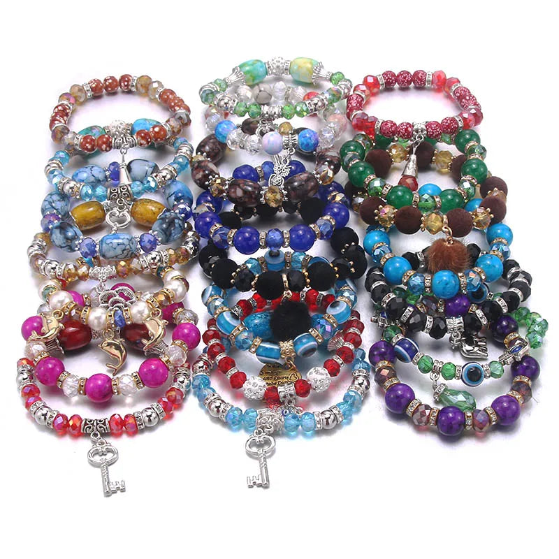 Bohemian Bracelets Mix Tree Flower Heart Alloy Pendant Beads
