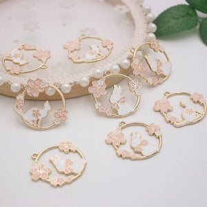 10pcs Pink Garland Rabbit Pendant for DIY Jewelry Making