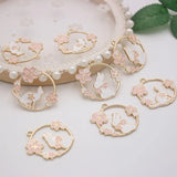 10pcs Pink Garland Rabbit Pendant for DIY Jewelry Making