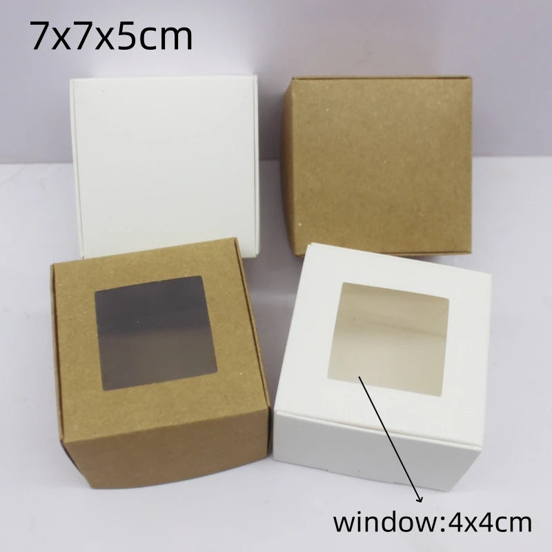 10pcs 7x7x3/4/5cm Gift Box Paper Box PVC Window White/Kraft Paper Box