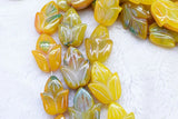 10 Agate Carved Flower Yellow/Green Beads 35mm