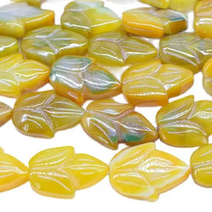 10 Agate Carved Flower Yellow/Green Beads 35mm