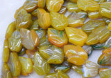 10 Agate Carved Flower Yellow/Green Beads 35mm