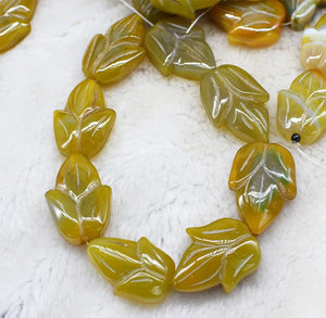 10 Agate Carved Flower Yellow/Green Beads 35mm