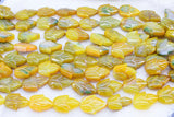 10 Agate Carved Flower Yellow/Green Beads 35mm