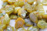 10 Agate Carved Flower Yellow/Green Beads 35mm
