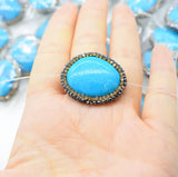 10pcs Howlite Zircon Turquoise Flat Oval Loose Beads 25*30mm for DIY Jewelry