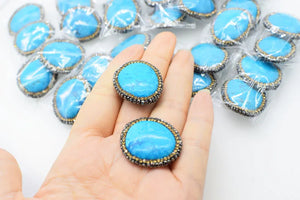 10pcs Howlite Zircon Turquoise Flat Oval Loose Beads 25*30mm for DIY Jewelry